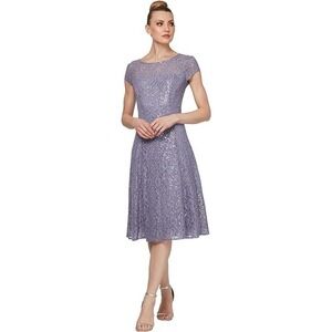 SLNY  Women's Purple‎ Lace Sequined Midi Dress Sz 14